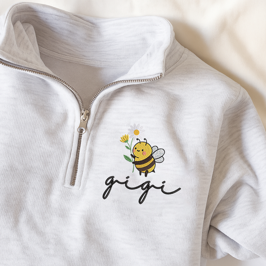 Embroidered Gigi bee flower Sweatshirt And Grandkids Quarter Zip Sweater