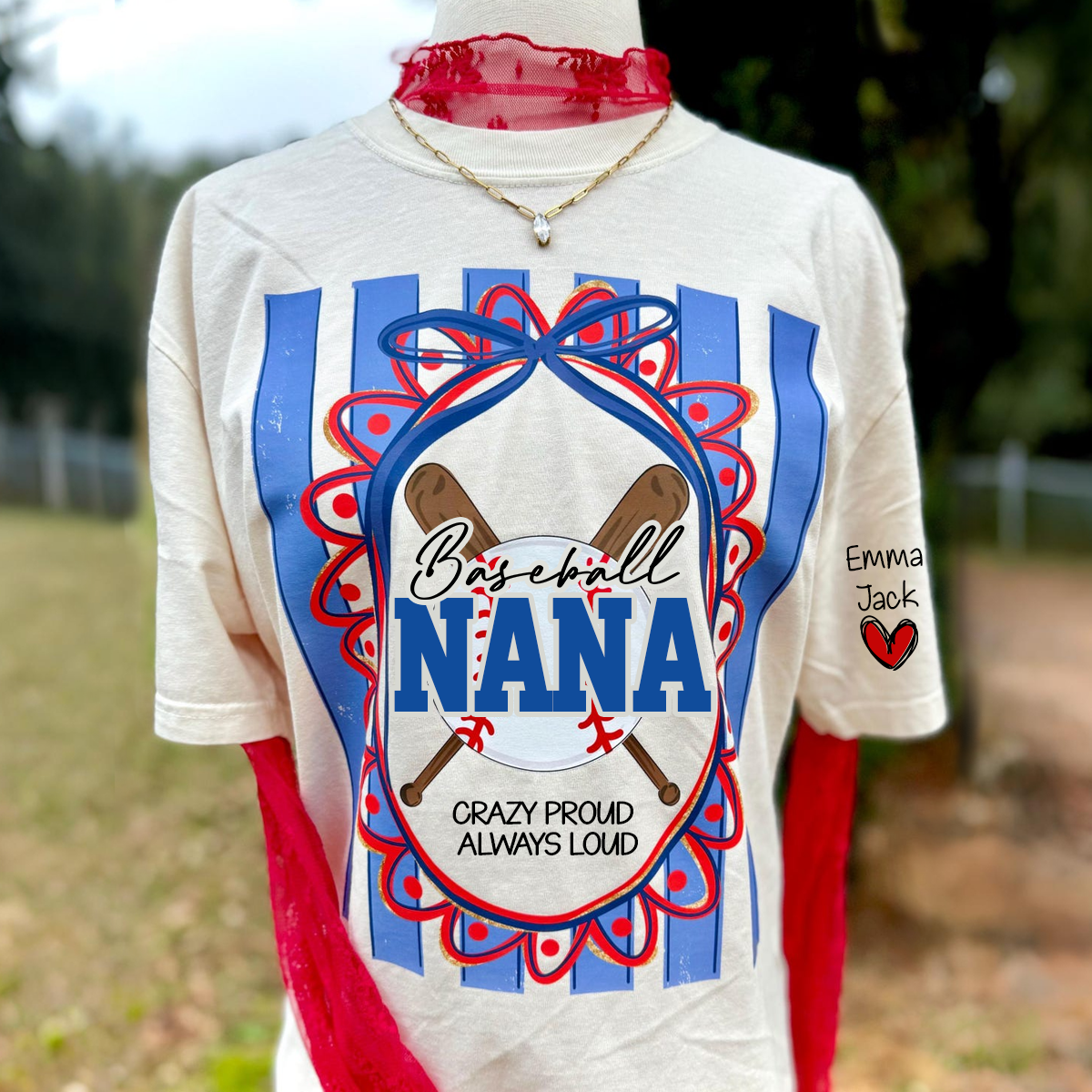 Custom Baseball Coquette Nana Shirt for Game Day, Personalized Kids Names Sports Grandma Tee