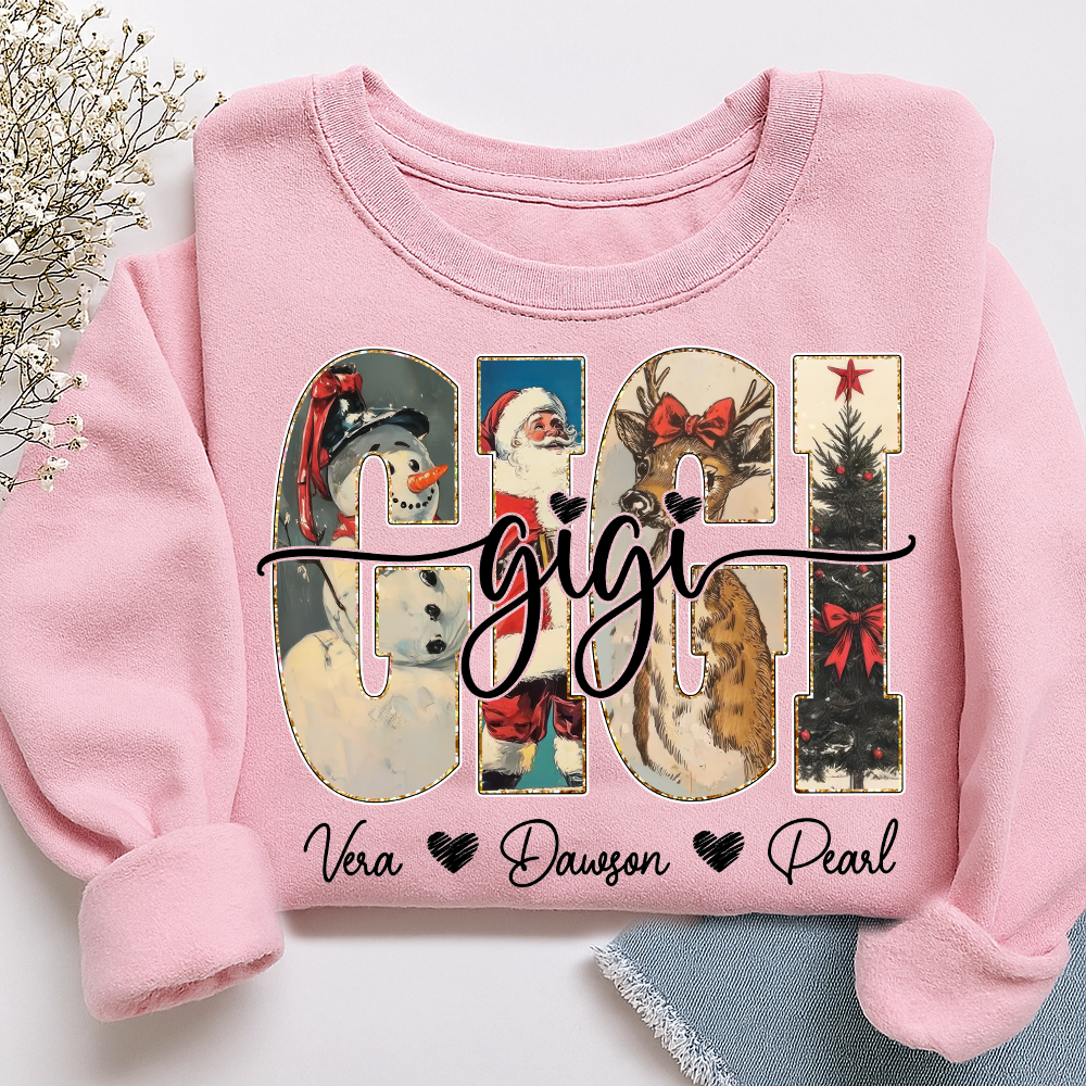 Personalized Gigi Christmas Sweatshirt – Custom Grandkids Names Holiday Shirt