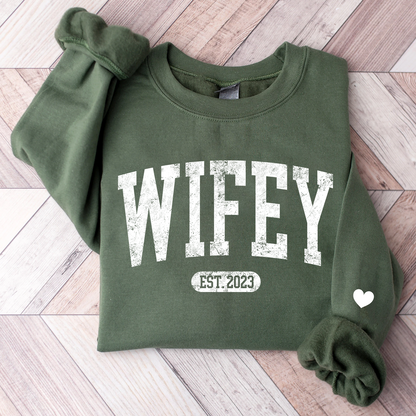 Personalize Wifey Sweatshirt, Engagement Sweatshirt, Bridal Shower Gift, Gift For Bride, New Wife Sweatshirt