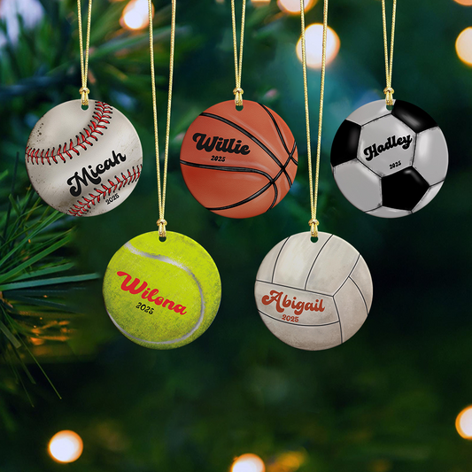 Custom Sports Christmas Acrylic Ornament, Personalized Name Christmas Tree Decor Gift For Sports Fans