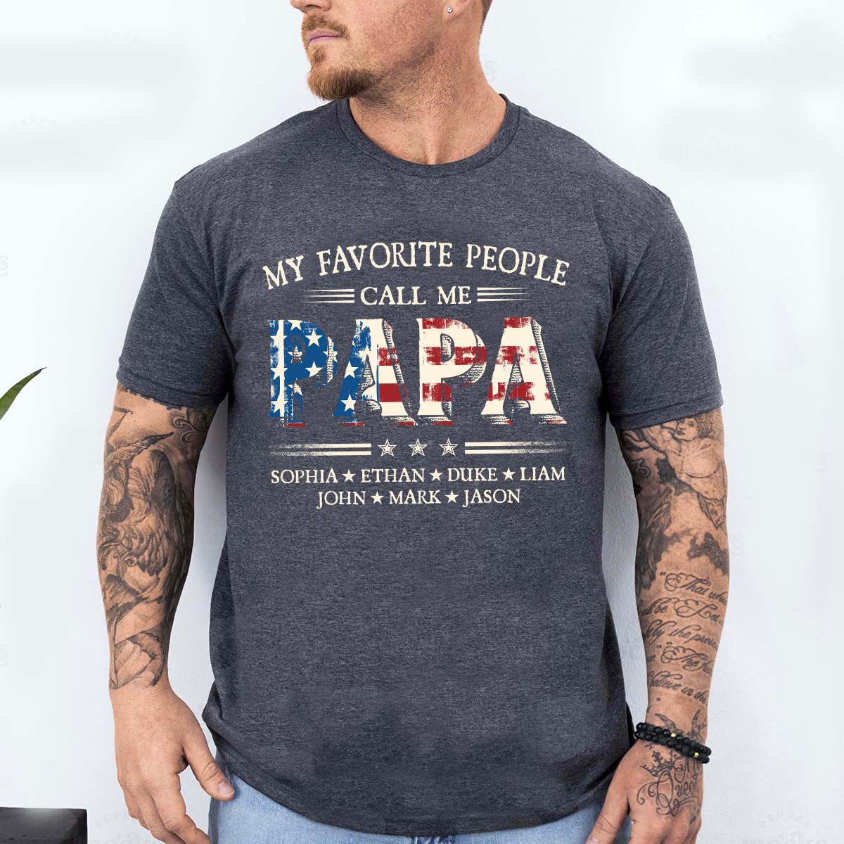 Custom Papa T Shirt with USA Flag Graphic, My Favorite People Call Me Papa, Personalized Gift for Dad