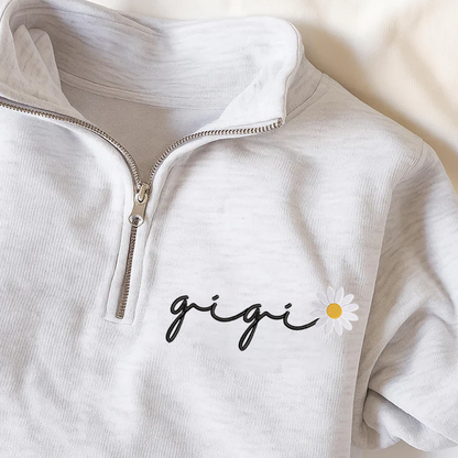 Custom Embroidered Gigi daisy flower Sweatshirt And Grandkids Quarter Zip Sweater