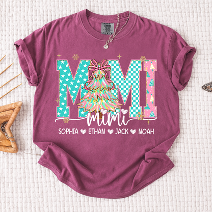 Comfort Colors® Personalized Mimi Christmas Shirt, Custom Holiday Tree Shirt with Kids Names