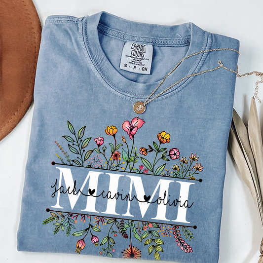 Comfort Colors® Wildflowers Grandma Shirt, Custom Grandma And Grandkids Shirt