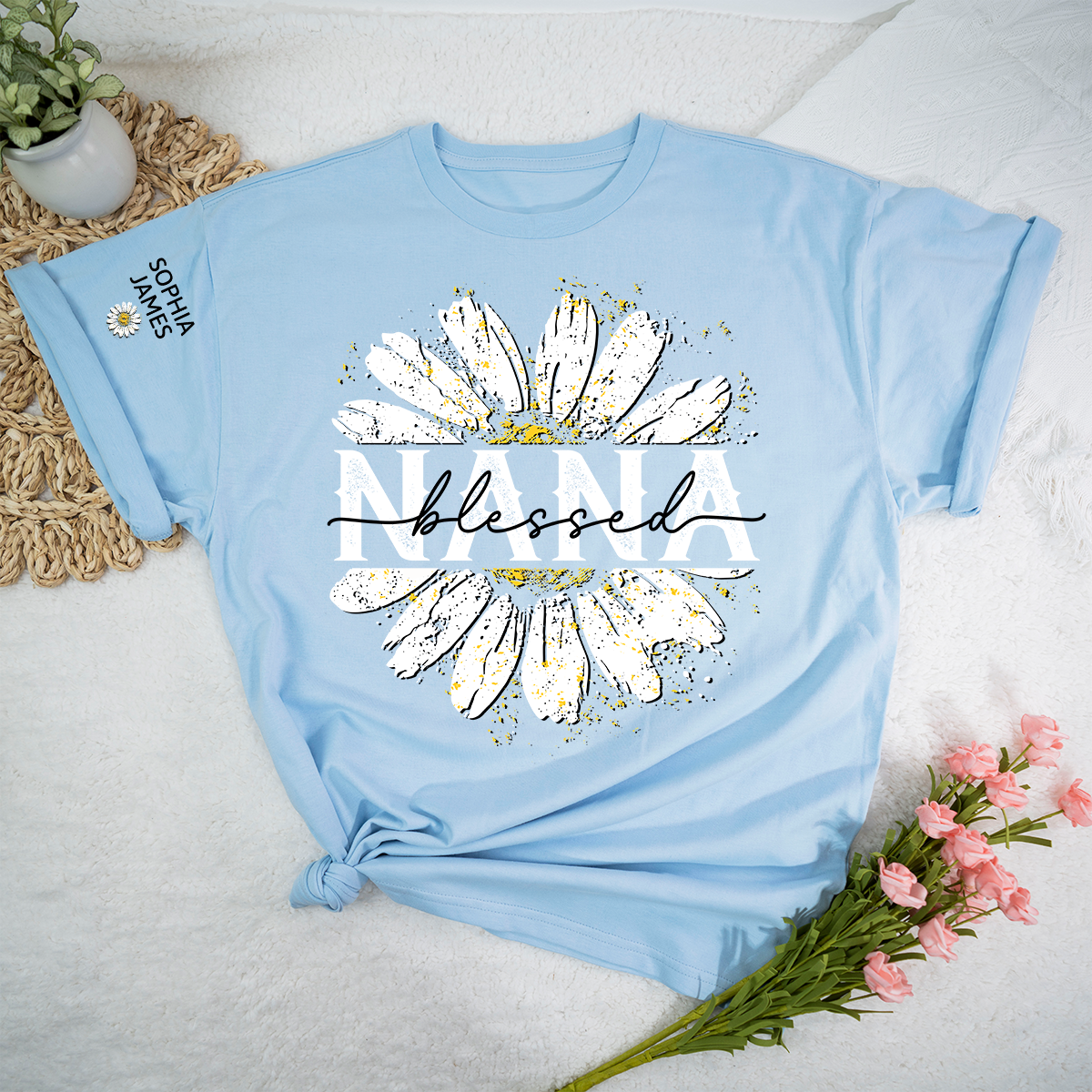 Custom Blessed Nana Floral T Shirt, Beautiful Daisy Print for Grandmothers, Ideal for Mother's Day