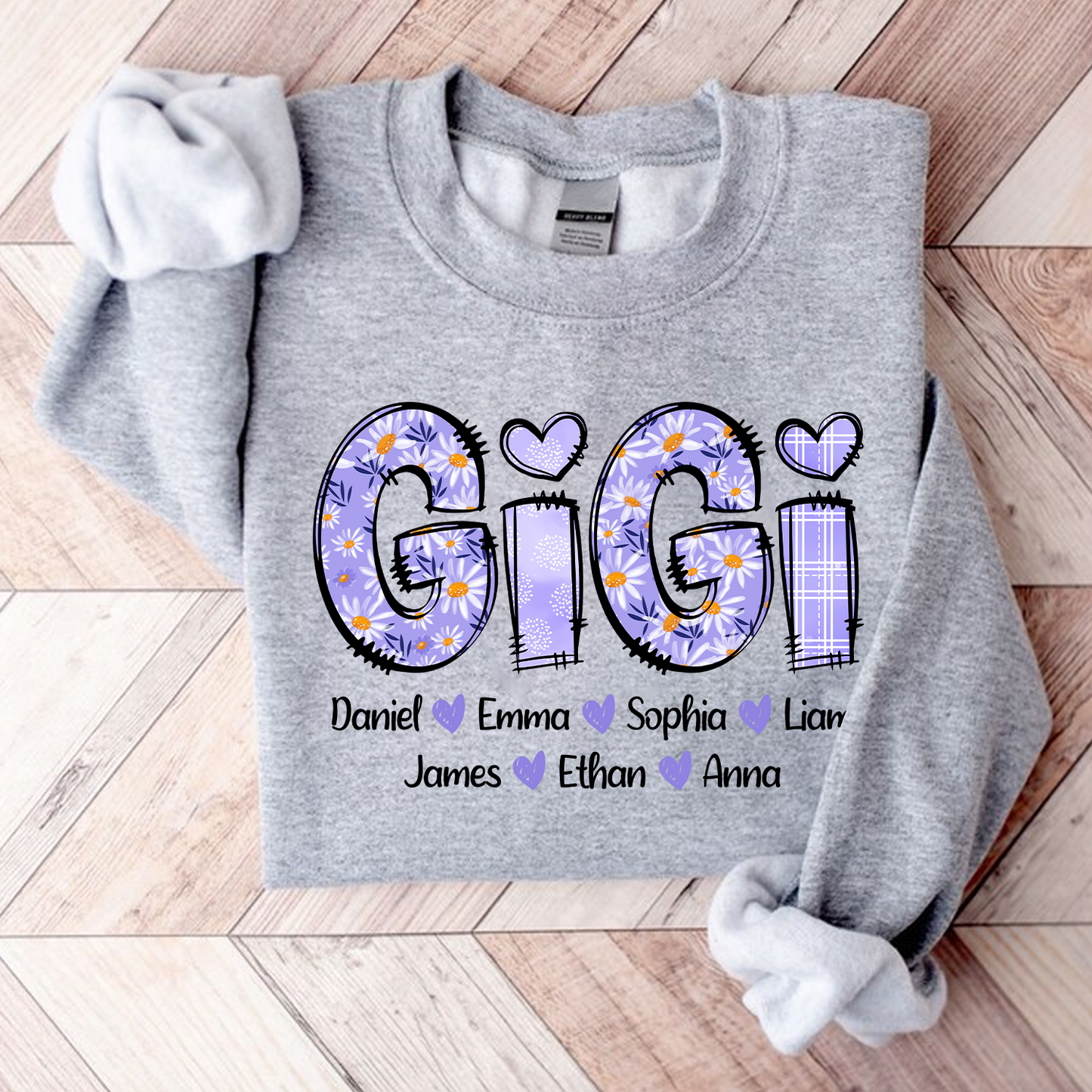 Custom Gigi Purple Daisy With Grandkids Sweatshirt