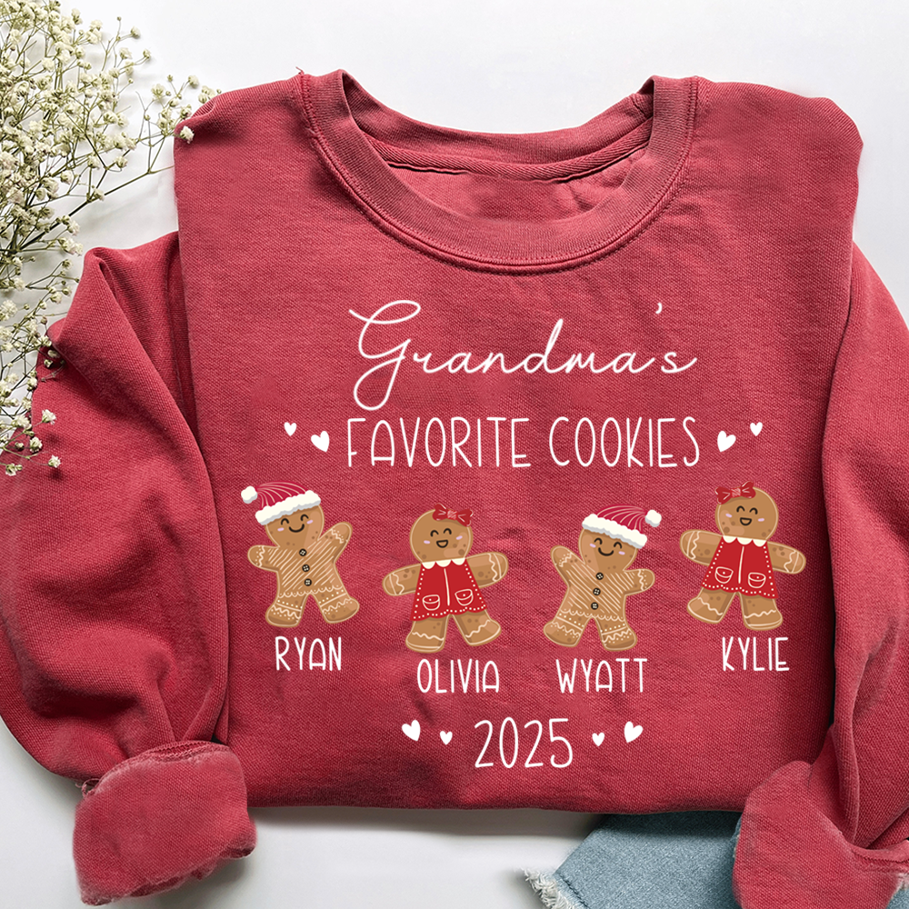 Personalized Grandma’s Favorite Cookies Sweatshirt, Custom Gingerbread Kids Names