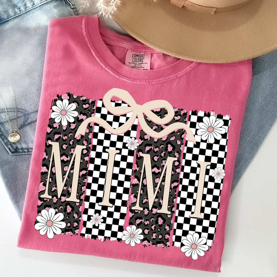 Comfort Colors® Mimi Graphic Tee, Retro Checkered Daisy Print Shirt for Grandma