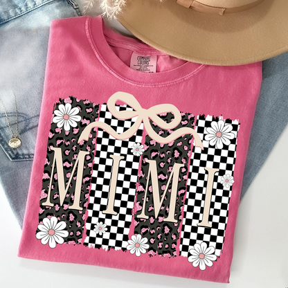 Comfort Colors® Mimi Graphic Tee, Retro Checkered Daisy Print Shirt for Grandma