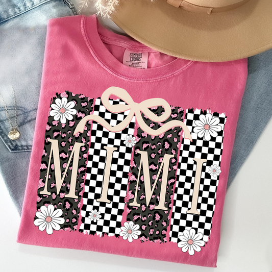 Comfort Colors® Mimi Graphic Tee, Retro Checkered Daisy Print Shirt for Grandma