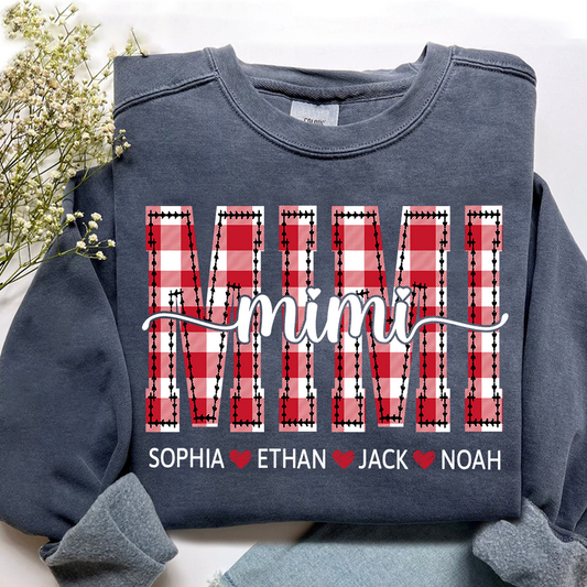 Personalized Gigi Grandma Sweatshirt, Plaid Holiday Shirt with Grandchildren Names