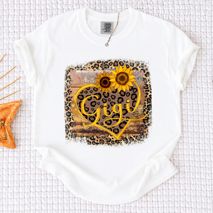 Comfort Colors Leopard Print Gigi Shirt, Personalized Sunflower Heart T-Shirt, Cute Grandmother Gift, Gigi Floral Leopard Tee, Gift for Mother's Day