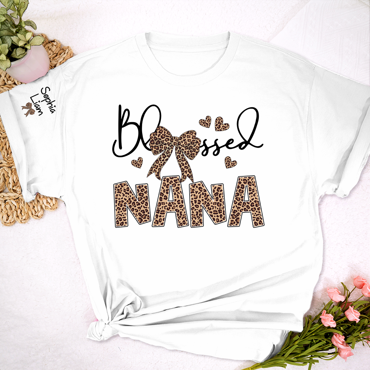 Blessed Nana Shirt, Leopard Print Nana T Shirt with Bow, Cute Grandma Gift for Women