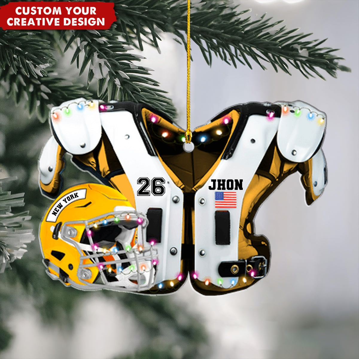 Personalized Football Jersey Ornament, Custom Name, Number & Team Christmas Decoration With Helmet And Lights Ornament