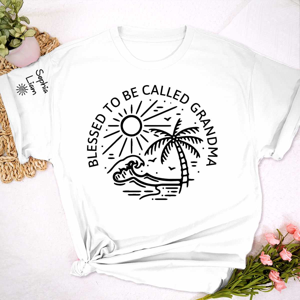 Blessed To Be Called Grandma Shirt, Beach Palm Tree Graphic Tee, Summer Vacation Grandma Gift for Nana Mimi Gigi