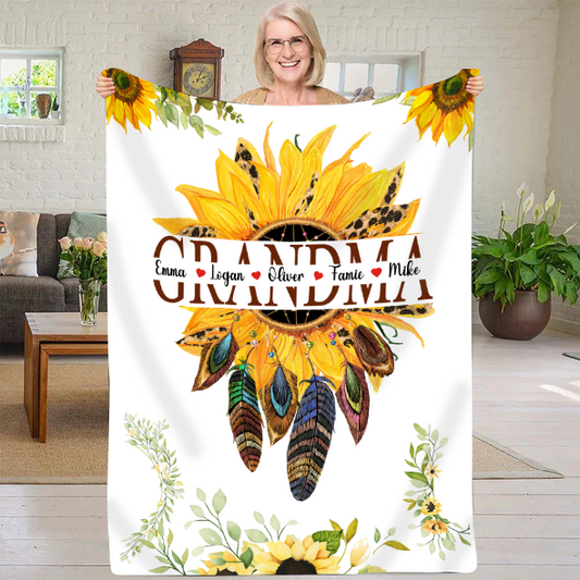 Personalized Sunflower Grandma Blanket, Sunflower Blanket, Grandmother Blanket, Mimi Nana Blanket, Mother's Day Blanket CL01