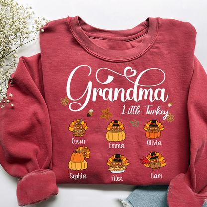 Full Grandma Little Turkey Sweatshirt, Custom Gifts for Grandma and Grandchild