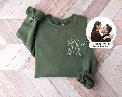 Custom Embroidered Portrait Sweatshirt from Photo, Personalized Couple Portrait Outline Sweatshirt, Matching Couple Sweater, Couple Gifts Hoodie, Sweatshirt