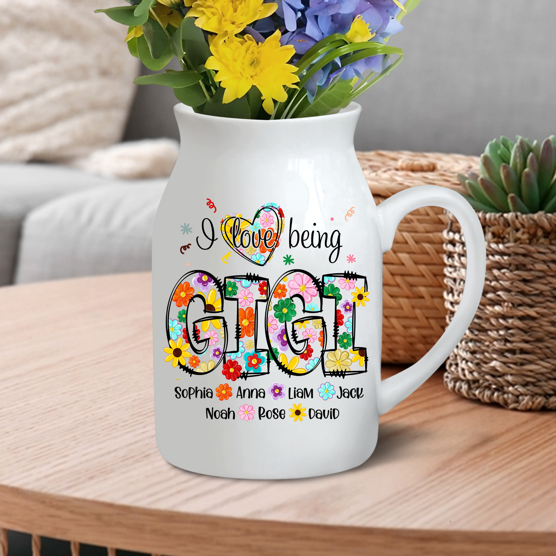 I Love Being Grandma And Kid - Custom Home Decoration Flower Vase According To Family Requirements - Warm Gift For Mother's Day, Ceramic Flower Vase