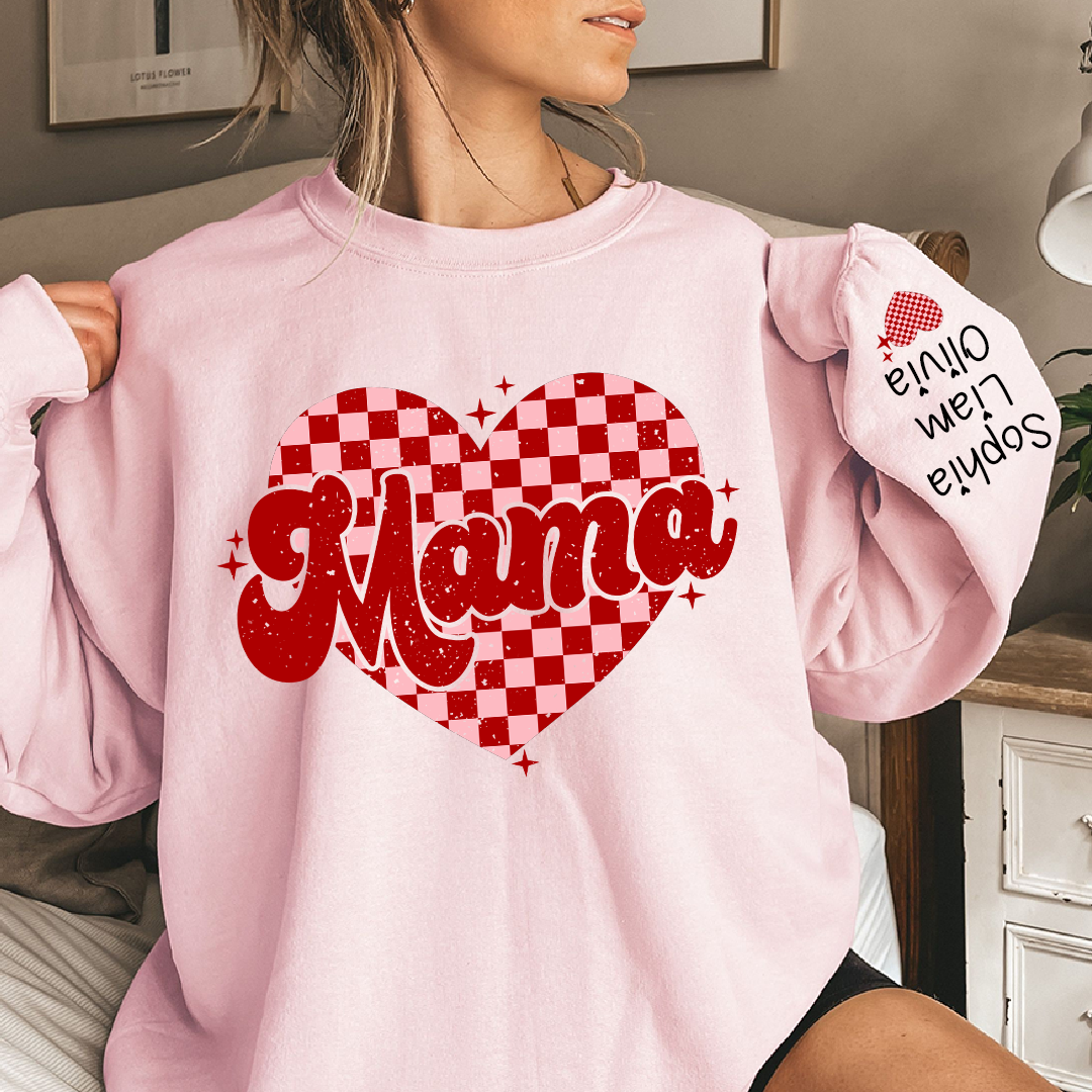 Valentines Day Mama Checkered Heart And Kids LTP01