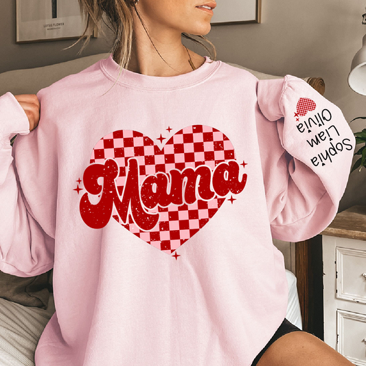 Valentines Day Mama Checkered Heart And Kids LTP01