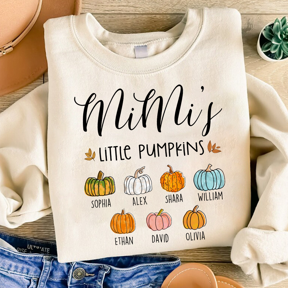 Personalized Mimi's Little Pumpkins Shirt, Custom Grandkids Names Fall Pumpkin Sweatshirt, Grandma Autumn Gift