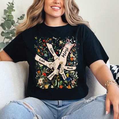 Custom Mimi Hand Flower Full Shirt, Personalized Nickname And Grandkids, Gift For Mother's Day