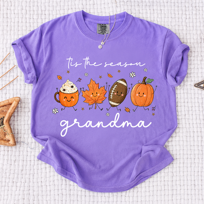 Comfort Colors® Fall Grandma Shirt, It’s the Season Pumpkin Football Graphic Tee, Cute Autumn Grandma T Shirt for Women