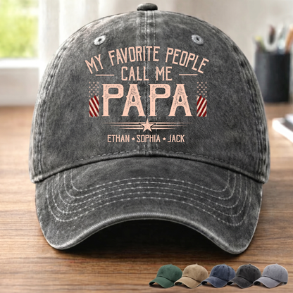 My Favorite People Call Me Grandpa Hat, Funny Grandpa Baseball Cap, Patriotic American Flag Gift for Grandfather Dad Papa Fathers Day Birthday Present