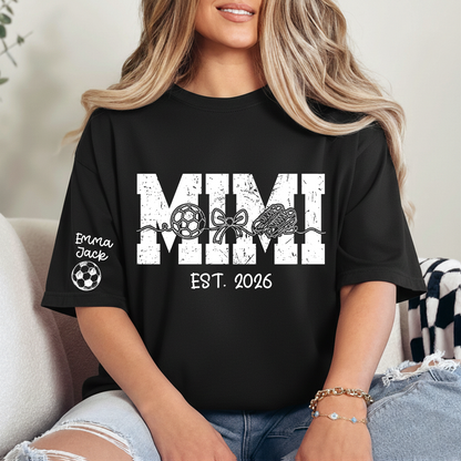 Mimi Est 2026 Soccer Grandma Shirt Personalized Grandkids Names Family T Shirt