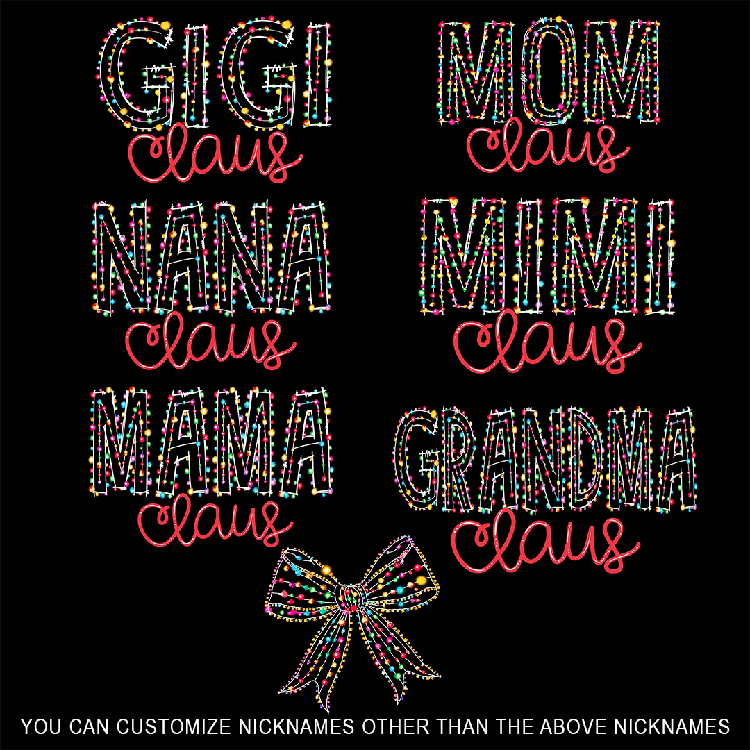 Custom Christmas Gigi Claus Light And GrandKids Name Coquette Bow Light Sweatshirt