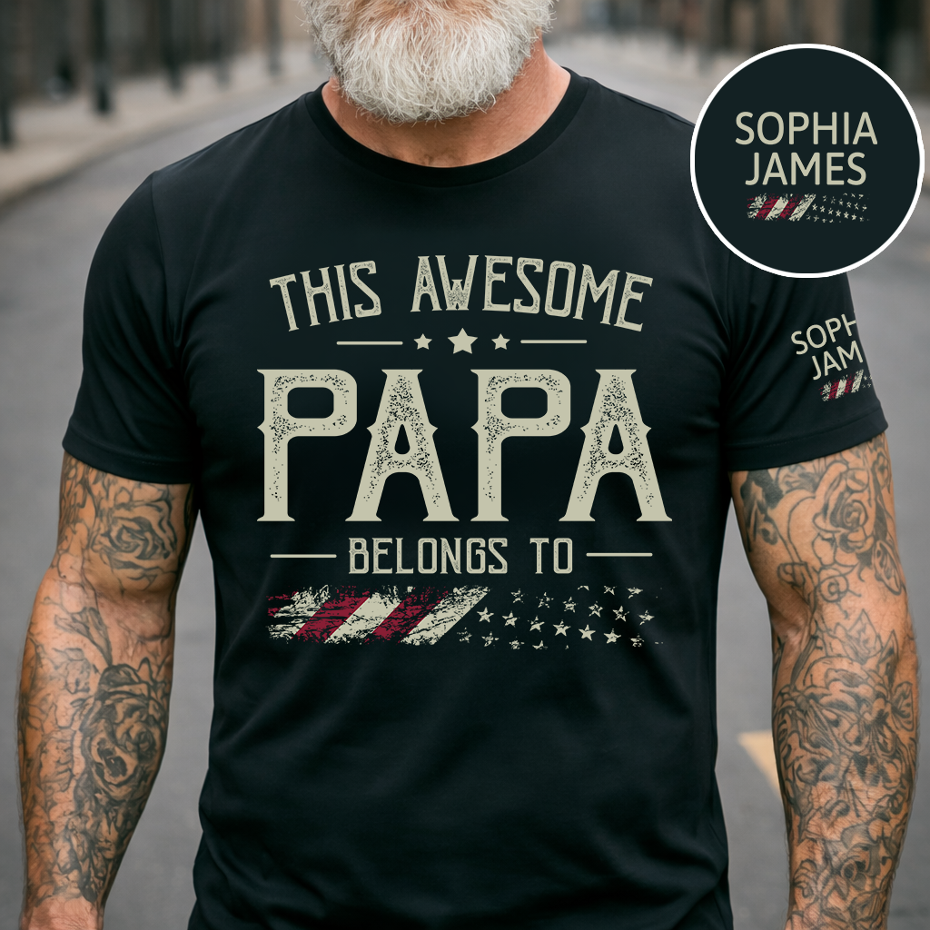 This Awesome Papa Belongs To Custom T Shirt, Personalized Family Gift for Father Day