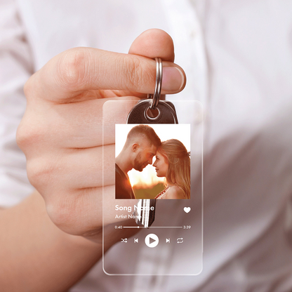 Personalized Music Player Photo Keychain, Custom Song Acrylic Keychain, Romantic Anniversary Keepsake