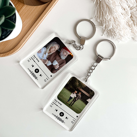 Custom Photo Music Player Keychain, Personalized Song Keepsake For Couples