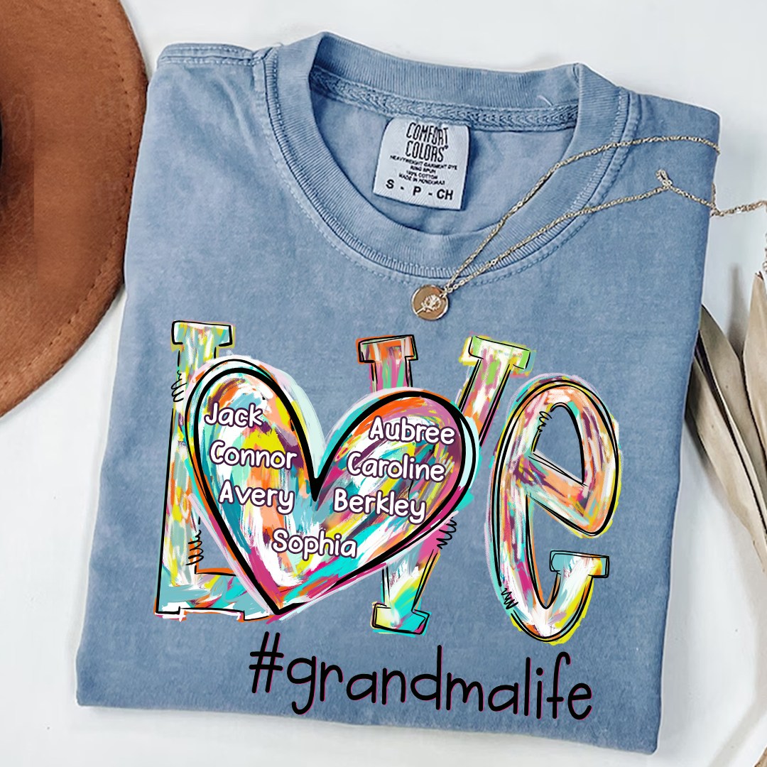 Comfort Colors® Love Grandma Color T-Shirt, Custom Grandma With Grandkids Shirt