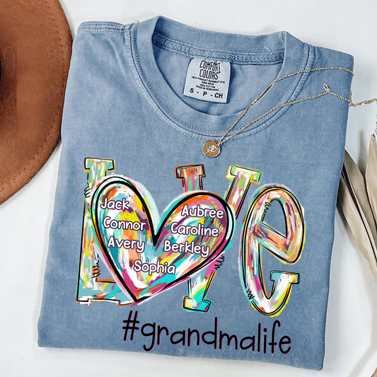 Comfort Colors® Love Grandma Color T-Shirt, Custom Grandma With Grandkids Shirt