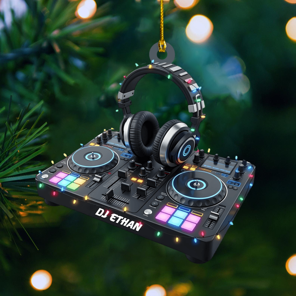 Personalized DJ Ornament 2025 – Custom Name Turntable and Headphones Christmas Tree Decoration Ornament