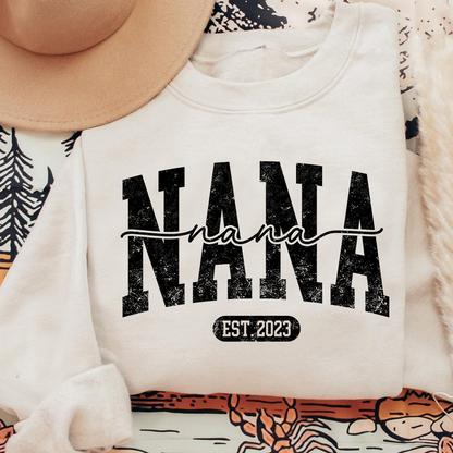 Nana Est. 2025 Custom Sweatshirt Gift For Grandma And Grandchild