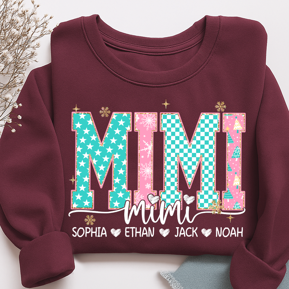 Personalized Mimi Christmas Sweatshirt, Custom Holiday Tree Shirt with Kids Names