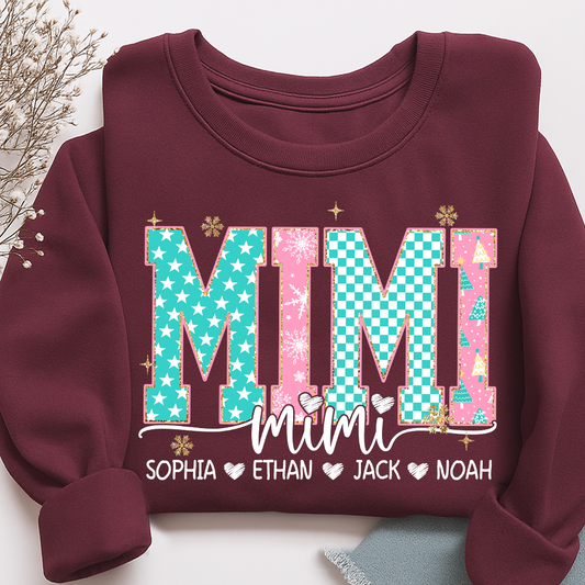 Personalized Mimi Christmas Sweatshirt, Custom Holiday Tree Shirt with Kids Names