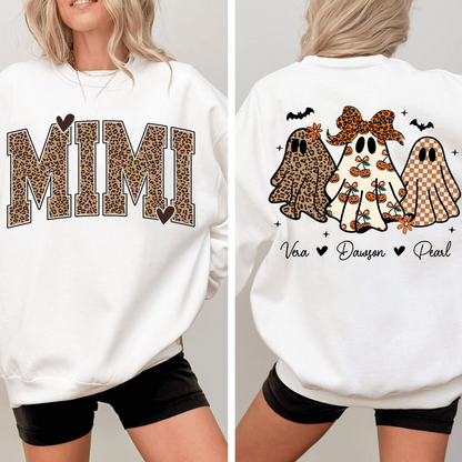 Personalized Mimi Leopard Print Halloween Sweatshirt, Gift for Grandma And Kids
