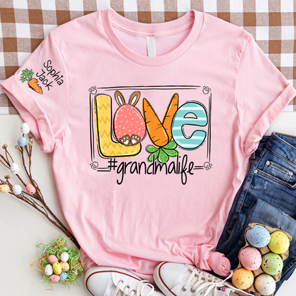 Custom Grandma Bunny Shirt, Personalized Family Names Easter Style Tee