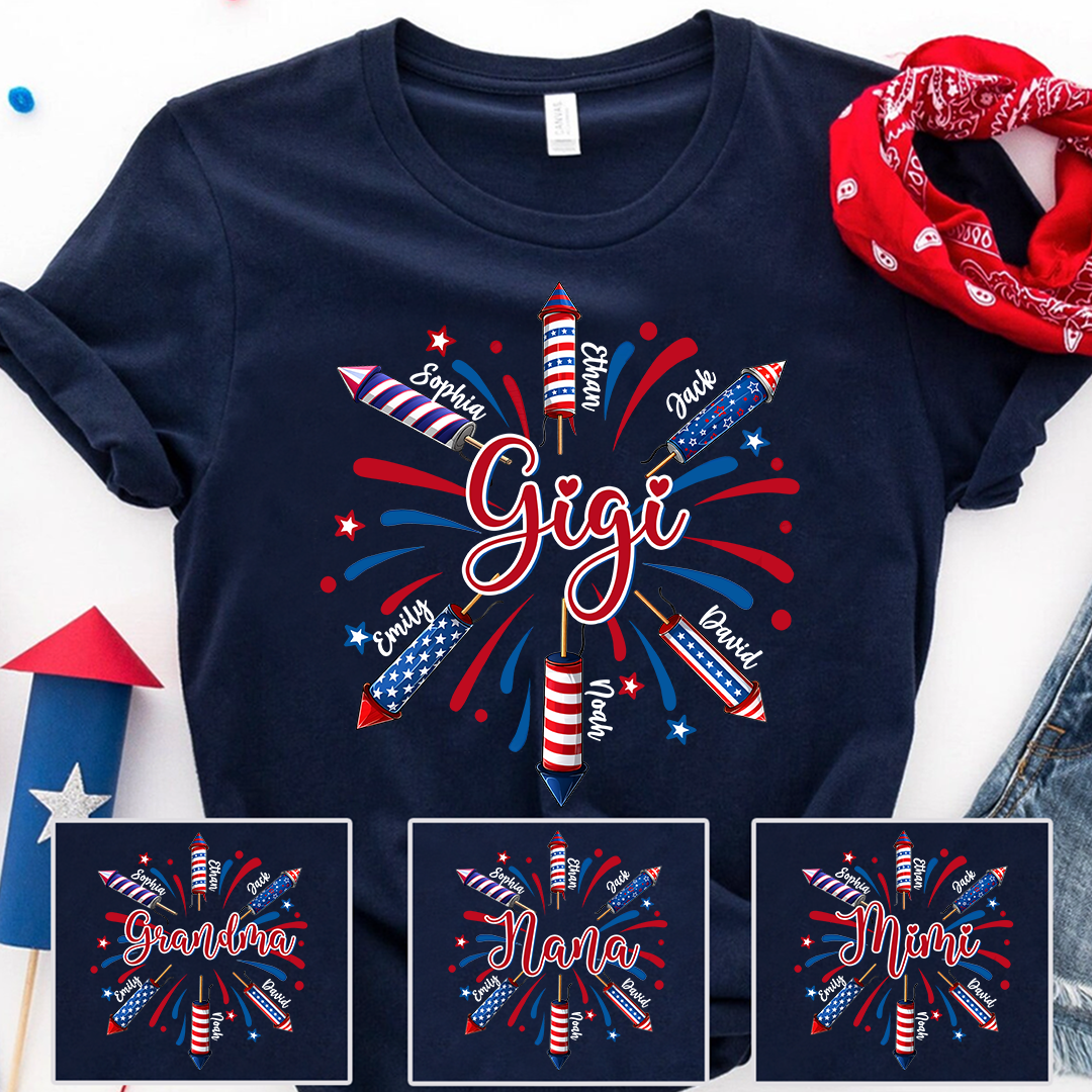 Personalized Gigi 4th July Independence Day American Flag T-Shirt, Patriotic Gift For Grandma And Kids