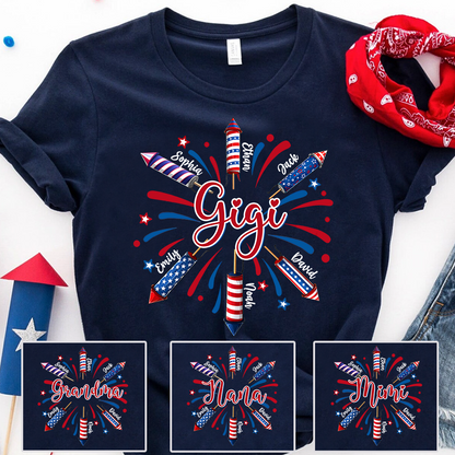 Personalized Gigi 4th July Independence Day American Flag T-Shirt, Patriotic Gift For Grandma And Kids