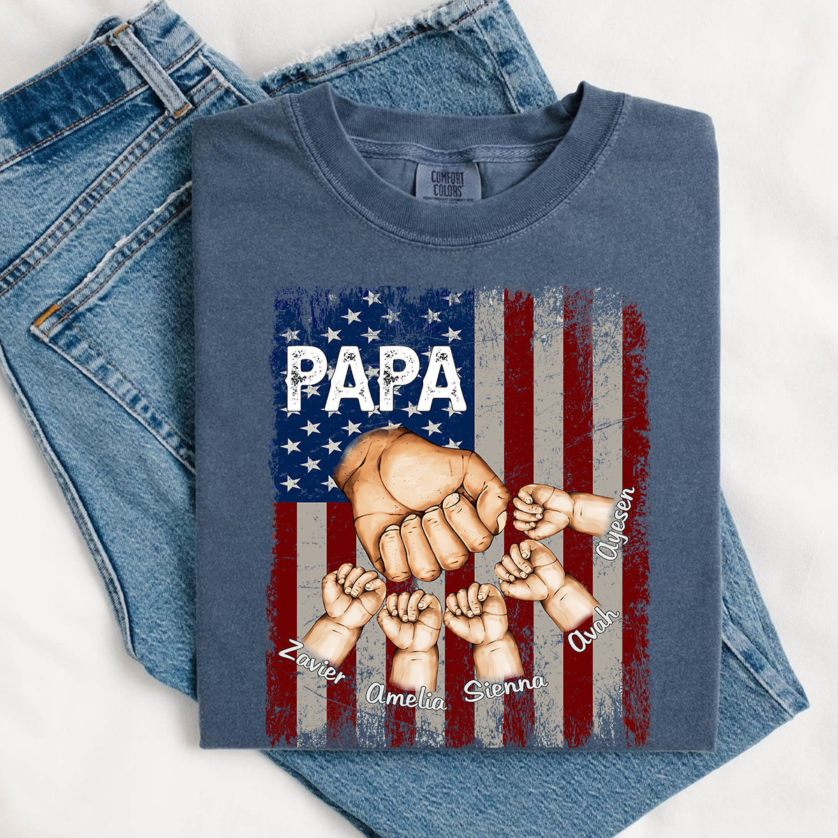 Comfort Colors® Custom Papa And Kids Fist Bump American Flag T-Shirt