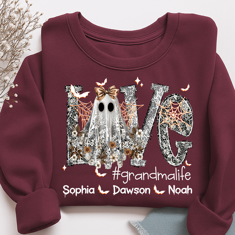 Personalized Halloween Grandma Life Sweatshirt, Custom Love Bats with Kids Names