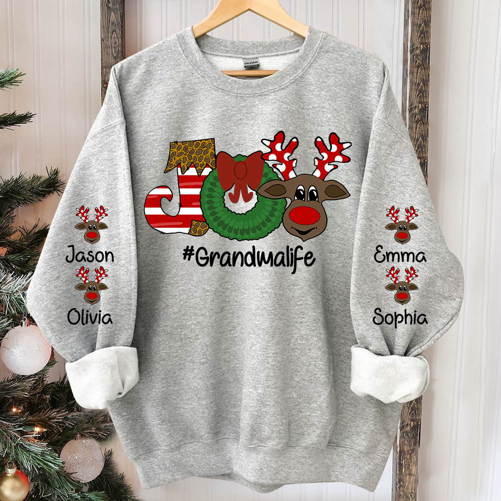 Joy Christmas Sweatshirt, Custom Grandma And Kids Christmas, Grandma Gift TH Sweatshirt