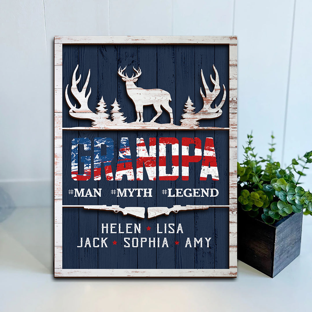 Personalized Papa Man Myth Legend Deer Hunting Wood Frame for Father's Day