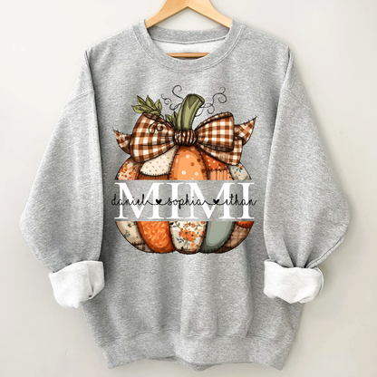 Personalized Fall Pumpkin Sweatshirt – Custom Initial Monogram with Family Names, Cozy Autumn Crewneck for Women